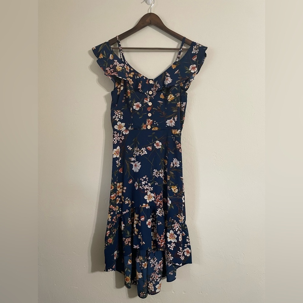 By & By High-Low Floral Drop Shoulder Cottagecore Flirty Midi Dress Medium